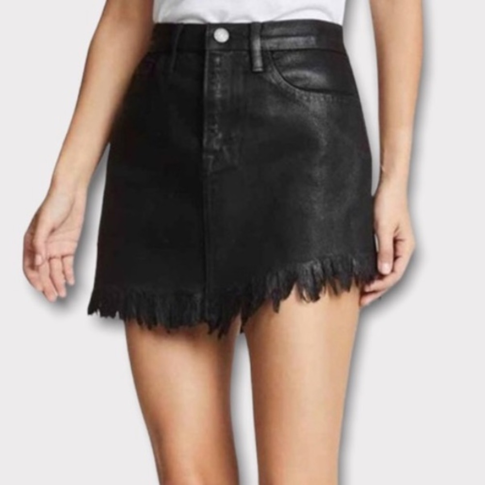 Etienne Marcel Denim Black Frayed Assymmetric Scallop Jean Mini Skirt Size 28